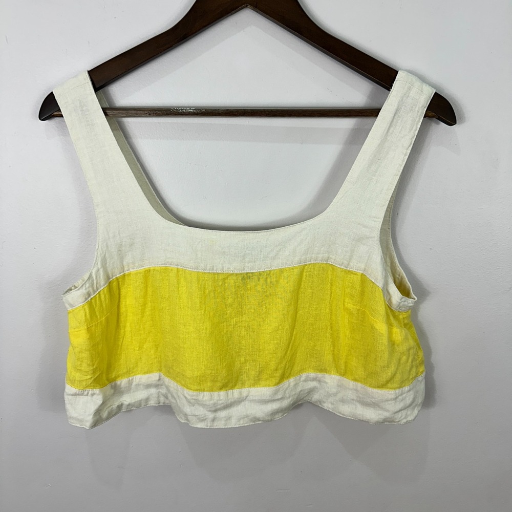 Haute Hippie Linen‎ Crop Top Womens Medium Yellow Colorblock Beachy Festival